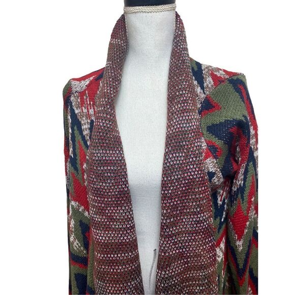 Cato Women's Multicolor Tribal Open Cardigan Fringe Hem Sweater Size XL - Picture 2 of 5